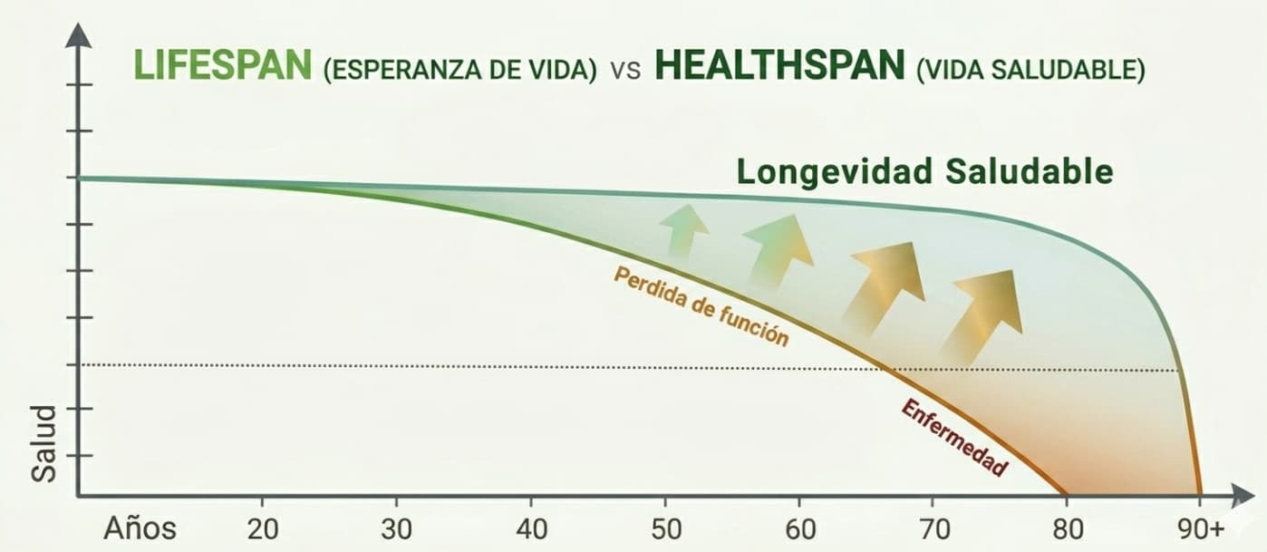 Gráfico Healthspan vs Lifespan